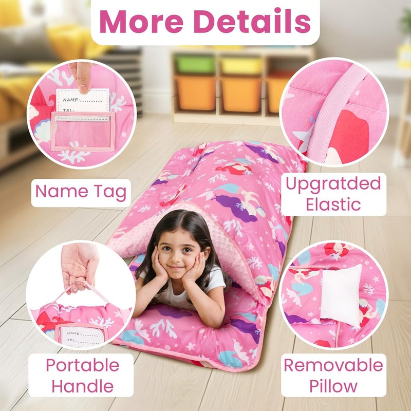 Beavtaens Toddler Nap Mat with Pillow and Minky Blanket, Large 55"x35" Sleeping Bag, Washable, Lightweight, Easy to Roll, Perfect for Preschool, Daycare, Kindergarten, Travel, Boys and Girls(Mermaid) - Image 5
